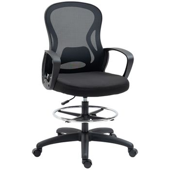 Vinsetto Silla de Oficina con Asiento Alto y Reposapiés Ajustable en Malla Altura Regulable Giratoria Negro   Aosom España