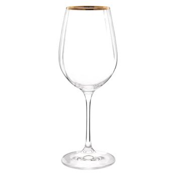 Copa de vino de vidrio con borde dorado