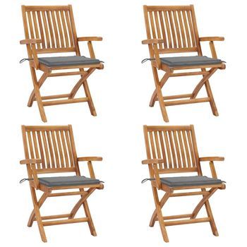 Sillas De Jardín Plegables 4 Uds Madera Maciza Teca Con Cojines Vidaxl