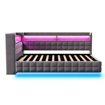 Sofá Cama Multifuncional 90x200 - Almacenamiento Hidráulico, Led, Usb/tipo-c, Estante Madera - Gris Oscuro