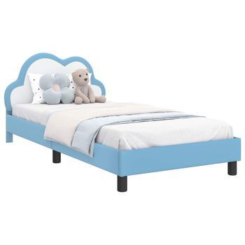 Cama Individual | Cama Para Adulto | Estructura De Cama Con Cabecera Azul 90 X 200 Cm Pu