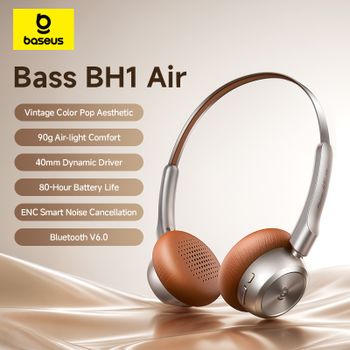 Auriculares Inalámbricos Baseus BH1 Air, Bluetooth 6.0, Cancelación de Ruido ENC, Ligeros (90g), Auriculares Supraaurales, 80H de Duración