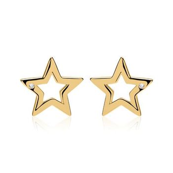 Pendientes estrella de plata 925 con baño de oro y circonita cúbica