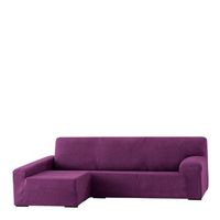 funda de sofa chaise longue elastica premium mirando de frente izquierda para brazo largo muy suave violeta 250 - 310 cm