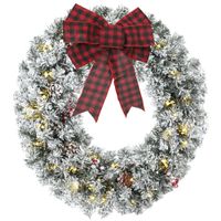 homcom corona de navidad puerta efecto nevado con 50 led luces pinas bayas y lazo festivo para chimenea pared ventana
