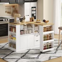 isla de cocina blanca y madera de 115 cm con encimera extensible