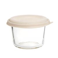 bote para salsa de vidrio transparente y silicona beige de 6 cm