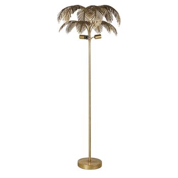 Lámpara de pie de zinc dorado con hojas de palma Alt. 164 cm