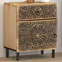 mesita de noche - mueble para dormitorio - madera maciza de mango - natural 50x33x60cm
