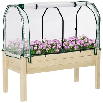 Outsunny Huerto Urbano Elevado de Madera con Cubierta de Protección Mesa de Jardinera para Cultivo en Jardín Terraza Color Natural   Aosom España