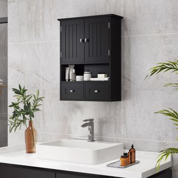 Armario De Baño De Pared De Mdf Kleankin 50,8x17,8x66 Cm-negro