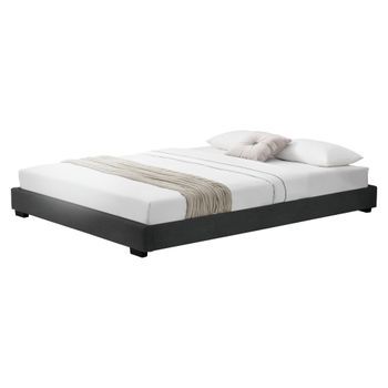 Corium® Cama Doble - Tapizado En Piel Sintética - 140 X 200 Cm - Somier Moderno Con Listones Para Cama - Negro