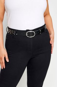 Cinturón Negro Con Tachas Y Estrellas Plateadas