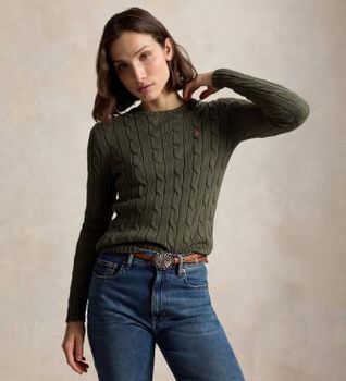 Polo Ralph Lauren para mujer. 211971869510 Jersey de algodón en punto de ochos verde (M), Casual, Manga larga