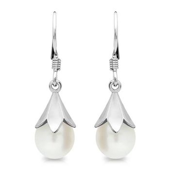 Pendientes florales de plata con perla plata 925