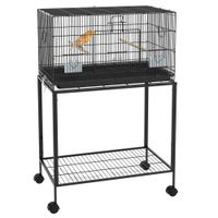 pawhut jaula para aves con ruedas 77x46x119 cm espaciosa con bandeja extraible perchas y comederos facil de mover negro   aosom espana