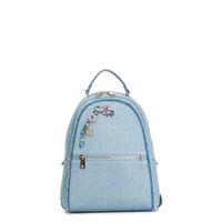 mochila de denim deshilachada con accesorios denim