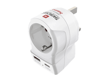 Adaptador enchufe - Hama 00223478, Eu a UK, Con 2 puertos USB, 20W, Blanco