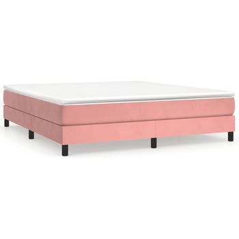 Cama Tapizada 203x160x25 Cm Contrachapado, Madera Procesada - Rosa