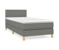 cama box spring con colchon tela gris oscuro 100x200 cm liso con clavos