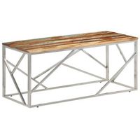 mesa de centro acero inox plateado y madera maciza reciclada vidaxl