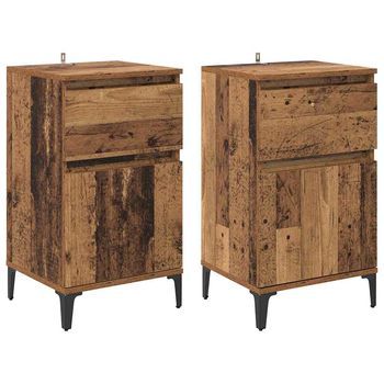 Pack 2 Uds Mesita De Noche | Armario De Noche | Mesa De Noche Con Cajón Madera Vieja 40 X 35 X 70 Cm