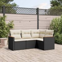 conjunto de sofas jardin 4 uds  mueble jardin mesa y sillas con cojines ratan sintetico negro cfw395546