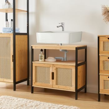 Mueble Para Debajo Del Lavabo Tervola Mdf 60x60x35 Cm - Negro/ratán [en.casa]