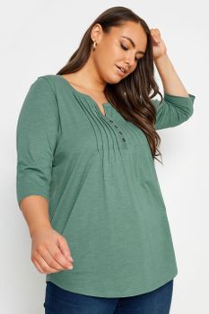 Yours Camiseta Algodón Verde Cuello Panadero, Mujer Curvy Y Tallas Grandes, Yours