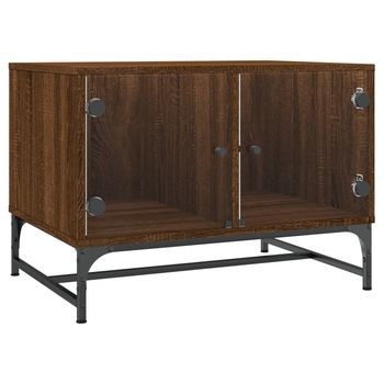 Mesa De Centro，mesa Auxiliar，mesa De Café Con Puertas De Vidrio Marrón Roble 68,5x50x50 Cm