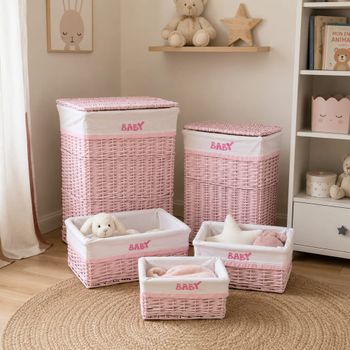 Conjunto de 5 cestas de ropa de mimbre rosa 44x34x56 cm