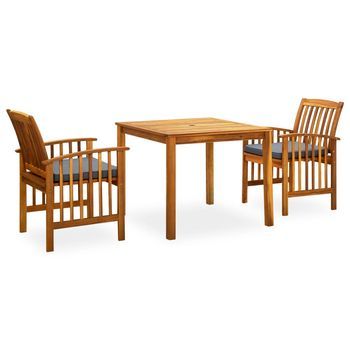 Conjunto Comedor Jardin 3 Uds | Mueble Jardin Mesa Y Sillas Y Cojines Madera Maciza De Acacia