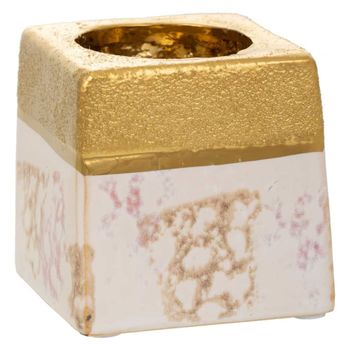 Portavelas de cerámica dorado 7x7x7 cm