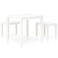 mesa de jardin  mesa de exterior con 2 bancos plastico blanco