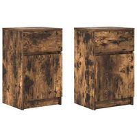 juego de 2 mesitas de noche - mesillas madera ingenieria roble ahumado 39x35x65 cm mc5933