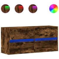 mueble de tv  mueble de salon  gabinete de tv de pared con luces led roble ahumado 100x31x45 cm