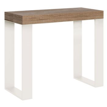 Consola extensible 90x40/300 cm efecto madera roble natural y hierro