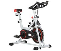 homcom bicicleta estatica con resistencia regulable bici estatica bicicleta de fitness con volante de inercia 8 kg pantalla lcd manillar asiento ajustable soporte para tableta para casa gimnasio blanco