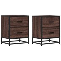 pack 2 uds mesitas de noche  mesilla de noche madera ingenieria marron roble 40x31x50 cm