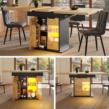 Mesa De Comedor Extensible - Para Cocina - Mdf Y Metal - Negro Y Natural (110-140x80x76cm)