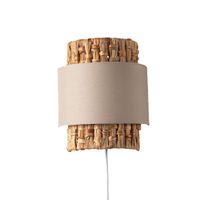 aplique de pared de ratan y textil beige con cable e interruptor e27