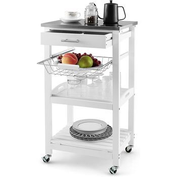 Carro De Servicio De 4 Niveles, Isla De Cocina Rodante Con Encimera De Metal Costway 47 X 37 X 84 Cm