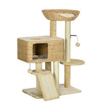 pawhut arbol rascador para gatos 1 cueva para gatos 1 cama para gatos 1 area de descanso 1 rampa 60x40x98 cm natural y beige   aosom espana