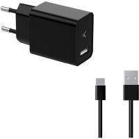 ksix cargador de red 12w usb-a  cable usb-a a usb-c 1m negro