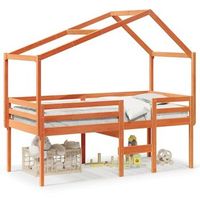 cama alta con techo madera maciza de pino marron cera 90x200 cm vidaxl