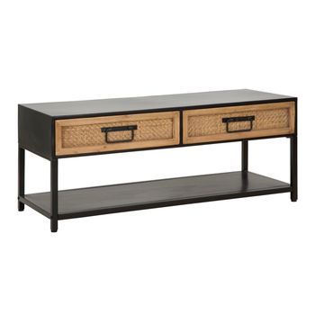 Mueble De Tv De Madera Marrón Y Metal Negro 95x38x38 Cm