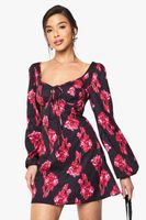 vestido mini estilo mesonera con estampado de flores negro