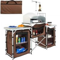 kit de cocina de camping con mesa plegable estructura de aluminio y paraviento tekmaquinas