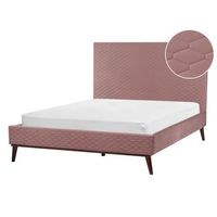 cama con somier cabecero panal acolchado diseno moderno tapizado de terciopelo rosa 140 x 200 cm bayonne