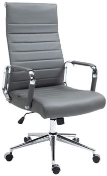 Silla de oficina giratoria regulable en cuero auténtico gris